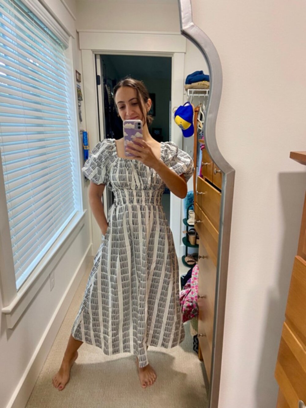 Anthropologie Maeve 100% Cotton Puff-Sleeve Smocked Midi Dress - Picture 13 of 16